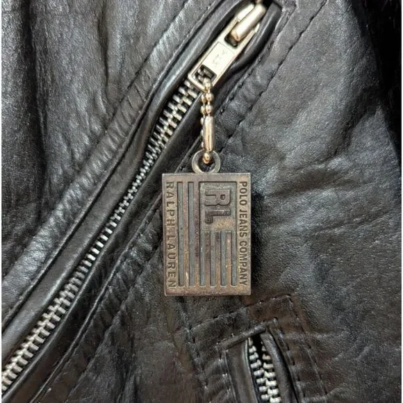 Vintage Ralph Lauren x Chaps U.S ARMY 100% Leather Moto Jacket Men's S in black - Picture 5 of 9